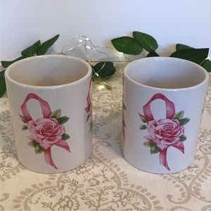 Vintage Avon’s Breast Cancer Awareness Crusade Set of 2 Mugs Pink Rose & Ribbon